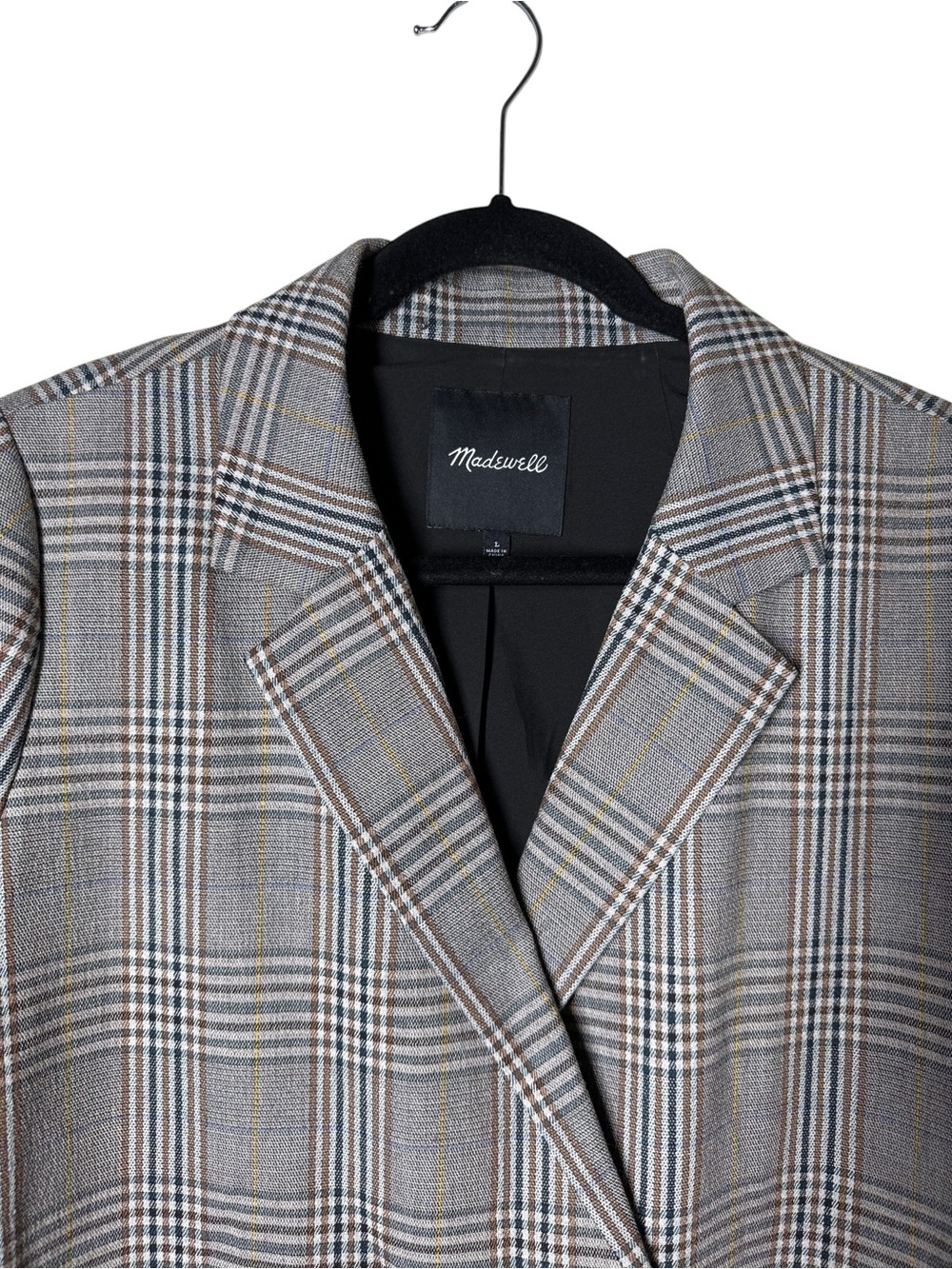 Madewell Caldwell Double-Breasted Plaid Blazer | Gray White Menswear Plaid Sz L - Picture 4 of 4